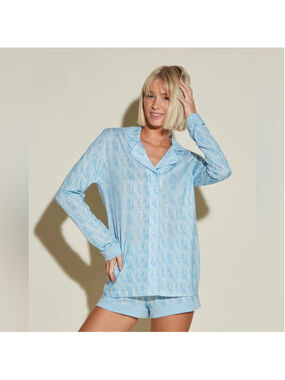 Cosabella Bella Printed Long Sleeve Top & Boxers Pajama Set Asamani Blue Diamond